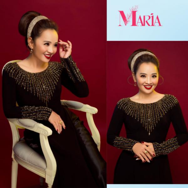 ÁO DÀI TRUNG NIÊN CHO MẸ MẶC SUI GIA MÀU ĐEN THÊU KẾT CAO CẤP - ÁO DÀI MARIA