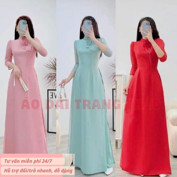 ÁO DÀI TRUYỀN THỐNG ( VOAN TƠ CAO CẤP) MỀM MỊN Đứng Dáng KẾT HOA TAY Lỡ ĐẸP HÀNG MAY SẮN