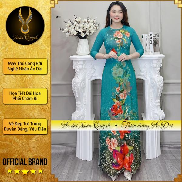 Áo Dài Truyền Thống Dải Hoa Hồng Trà, Lụa Habutai Cao Cấp A19 - Áo Dài Xuân Quỳnh