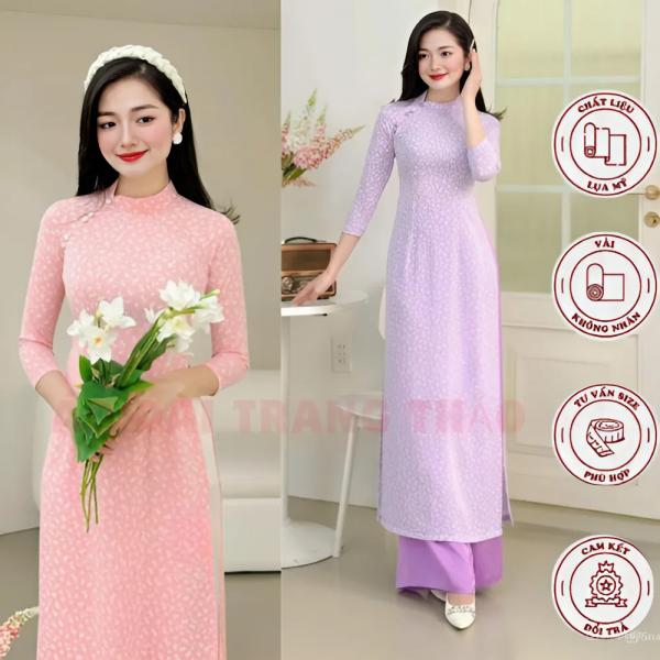 Áo dài truyền thống HOA NHÍ chất liệu LỤA MỸ IN CAO CẤP cổ lệch cách điệu đính cúc tay lỡ trẻ trung