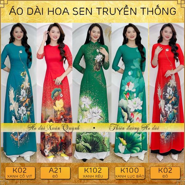 Áo Dài Truyền Thống Hoa Sen, Duyên Dáng Thanh Lịch Sang Trọng Lụa Habutai - Áo Dài Xuân Quỳnh