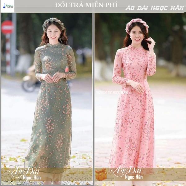 Áo Dài Truyền Thống Nữ Hoa Nhí 4 Tà Tay Lỡ A27