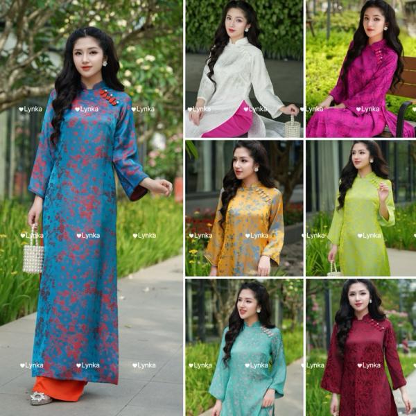 Áo dài Vạn thọ,áo dài gấm suông,lụa mềm mại,áo dài bigsize 90kg/ aodailynka88