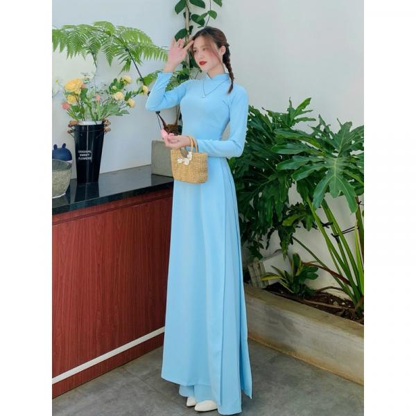 BỘ ÁO DÀI MÀU XANH BIỂN LỤA Mỹ Cao Cấp TRUYỀN THỐNG TAY DÀI KÈM QUẦN LỤA SANG TRỌNG