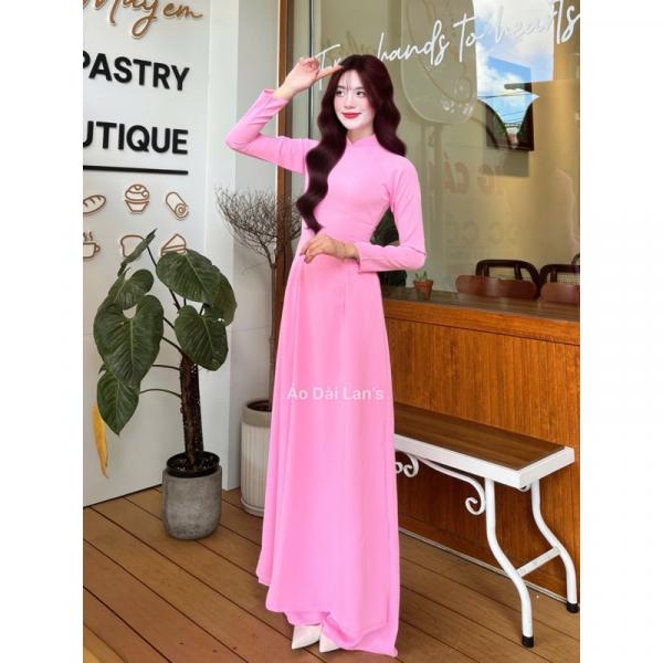 BỘ ÁO DÀI TRUYỀN THỐNG MÀU HỒNG ĐÀOCỔ CAO 3cm TAY DÀI KÈM QUẦN LỤA SANG TRỌNG