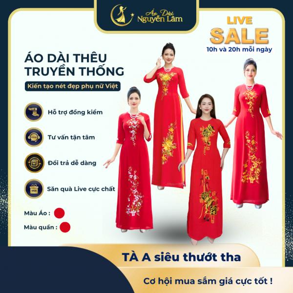 BST Áo Dài Đỏ Lụa Thêu [Co Giãn Nhẹ, Thấm Hút] Nữ thanh lịch Women Dress Màu đỏ