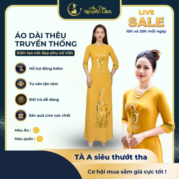 BST Áo Dài Vàng Lụa Thêu [ Co Giãn Nhẹ, Thấm Hút] Nữ