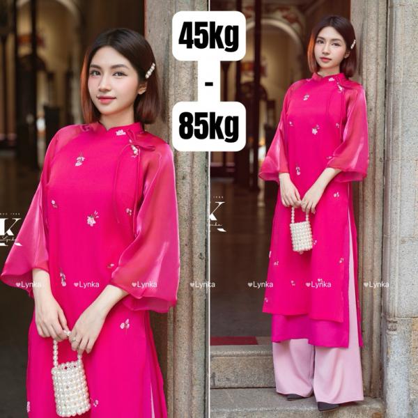 D28-Set áo dài cách tân suông, áo dài tơ cánh sen(có big size 90kg)/ aodailynka88
