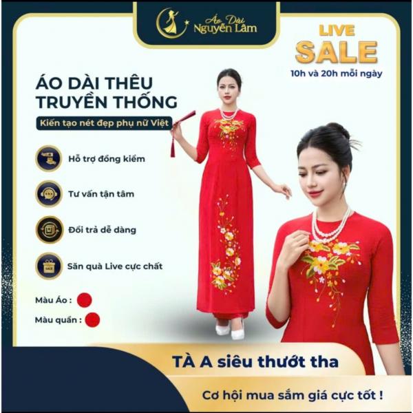 H11 Đỏ Tươi - Áo Dài Lụa Thêu [Co Giãn Nhẹ, Thấm Hút] Nữ