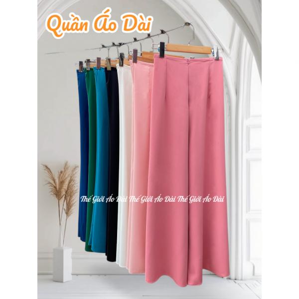 Quần áo dài nữ Lụa Mỹ truyền thống cách tân may sẵn ống rộng suông dáng dài cạp chun khóa kéo trẻ trung mềm mịn - Q03