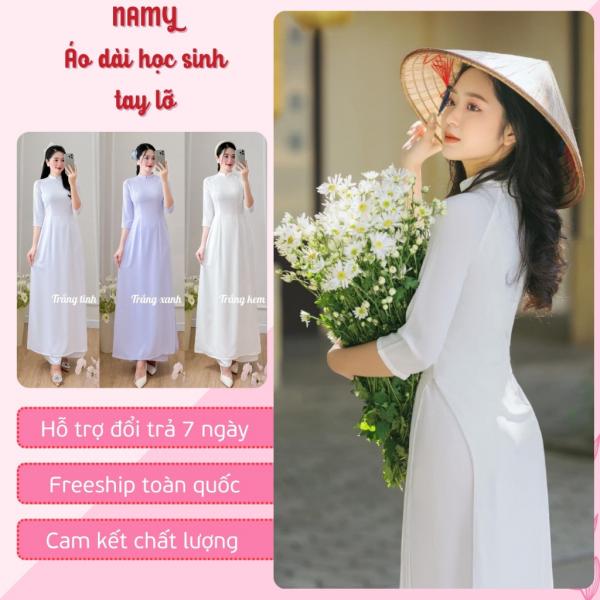 [TAY LỠ] Áo Dài Học Sinh Tay Lỡ Truyền Thống - Áo Dài Kỷ Yếu Trắng Trơn 2 Tà Lụa Mỹ Cao Cấp Namy AD1995